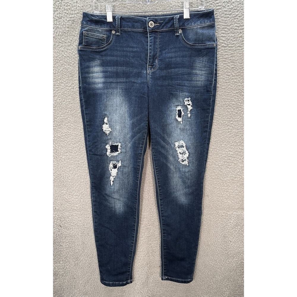 Maurices Jeans Womens Large Blue Mid Rise Slim Stretch Distressed Denim Preppy